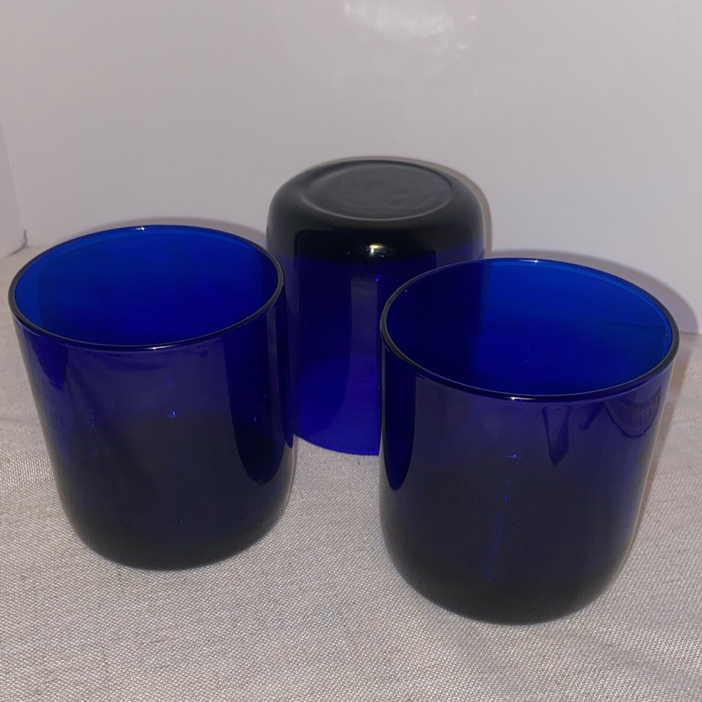 3 Vintage Libbey Cobalt Blue Juice Tumblers Metropolitan lowball Old Fashioned